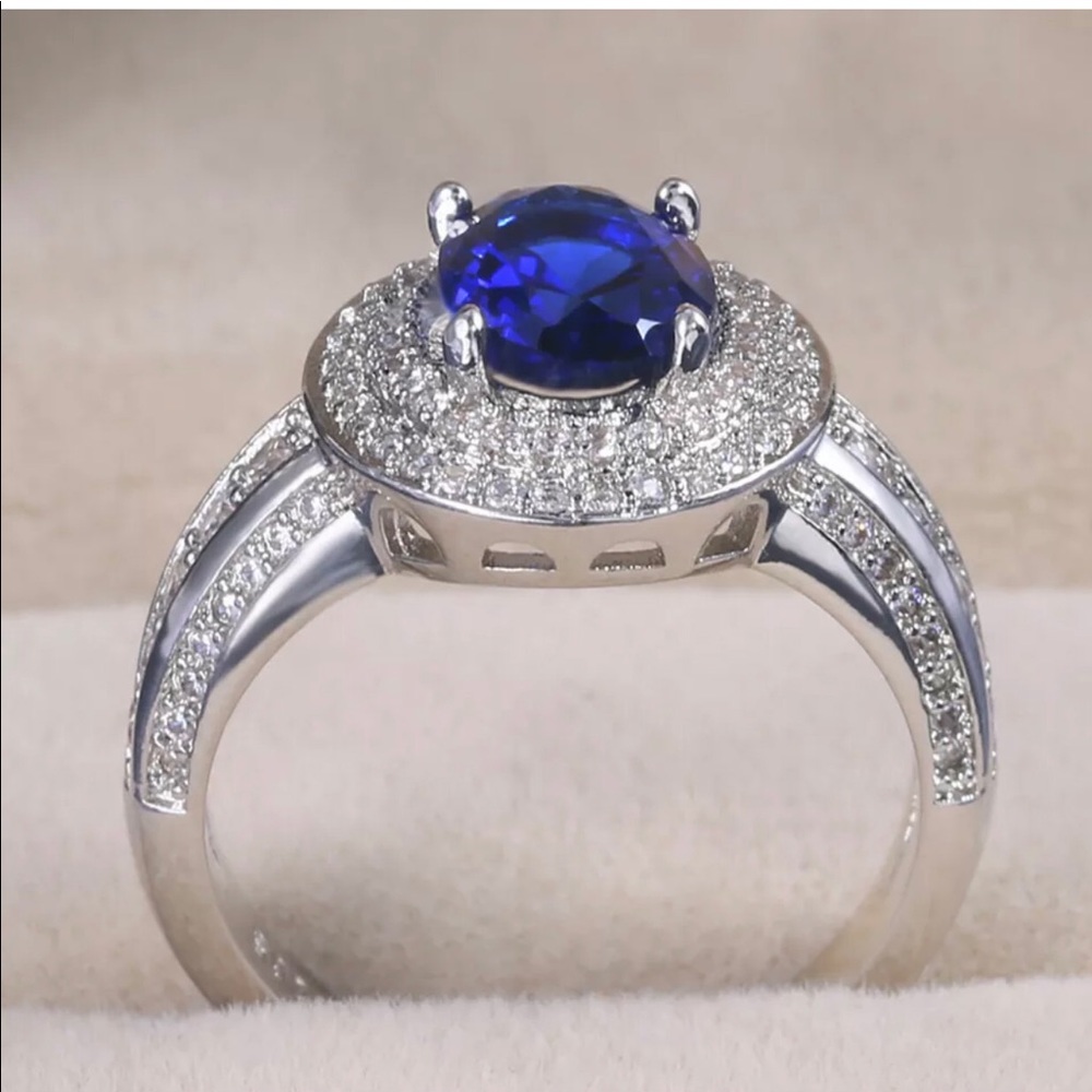 925 Stamped Sterling Silver Blue Sapphire Ring - Picture 6 of 8